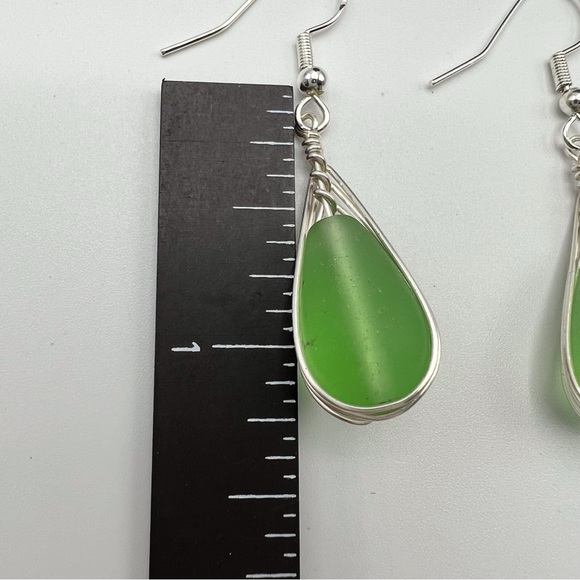 925 Sterling Silver Green Sea Glass Beach Jewel Teardrop Dangle Fashion Earring - Picture 4 of 7